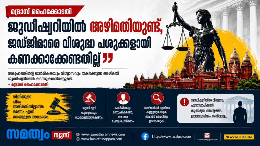 ജുഡീഷ്യറിയിൽ അഴിമതിയുണ്ട്, ജഡ്ജിമാരെ വിശുദ്ധ പശുക്കളായി കണക്കാക്കേണ്ടതില്ല: മദ്രാസ് ഹൈക്കോടതി